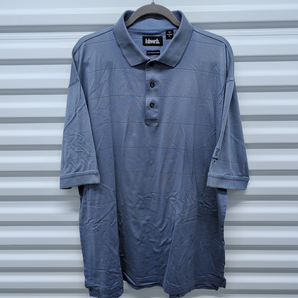 Ashworth Polo Shirt XL Men Blue Striped Double Mercerized Cotton Boomer Bash 04 — photo 2